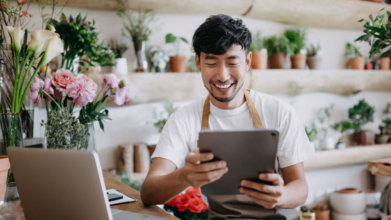 Man thrilled with his small business banking solution